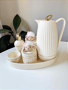 Kit higiene ovelha ovelhinha creme com poá dourado com filete de ouro 6 peças