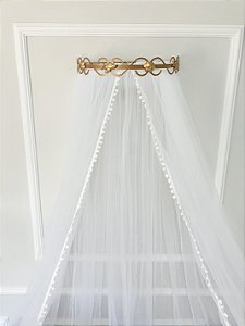Mosquiteiro micro tule com pompom branco