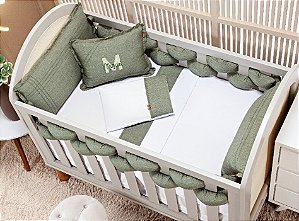 Kit berço Batistela Baby Linho Slim Trançavel Verde Musgo