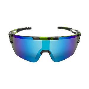 Óculos de sol esportivo Run - Armação colorida e lente azul