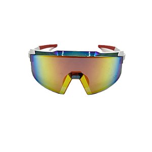 Óculos de sol esportivo Cancun - Armação na cor branca e lente espelhada camaleão