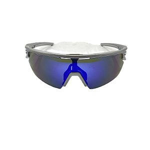 Óculos de sol esportivo Haiti - Armação na cor prata e lente azul espelhado