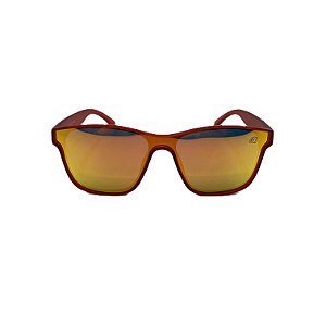 Óculos de sol esportivo Noronha - Armação vermelha e lente espelhada polarizada na cor laranja