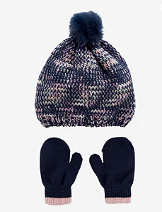 Kit Gorro e Par de Luvas  Carter's Tricô- Azul Marinho