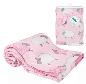 Manta Antialérgico Bebê Ovelhas Rosa - Buba