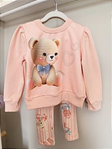 Conjunto de Blusão em Moletom com Pelúcia e Calça Legging em Fleece Luxo - Kukiê Bebê Menina
