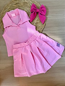 Conjunto Infantil Esportivo Tennis Club canelado rosa