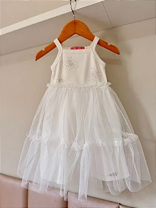 Vestido Mon Sucré Infantil Menina com Tule Branco