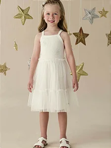 Vestido Mon Sucré Infantil Menina com Tule Branco