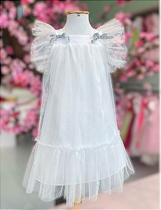 Vestido Mon Sucré Infantil Menina com Tule Branco e laço