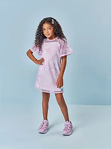 Vestido Infantil Menina Girls Team Mundo Cinti com Sobreposição