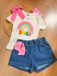 Conjunto Kukiê Smile com short Jeans Menina