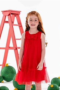 Vestido Mon Sucré Infantil Menina Natal com Tule Vermelho