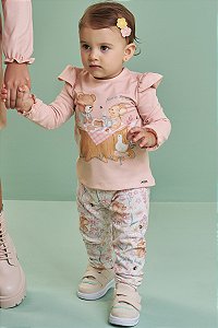 Conjunto de Blusa em Cotton e Calça Legging em Canelado - Kukiê Bebê Menina