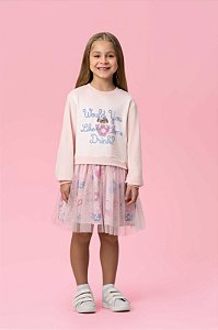 Vestido em Plush com saia em tule Mon Sucré