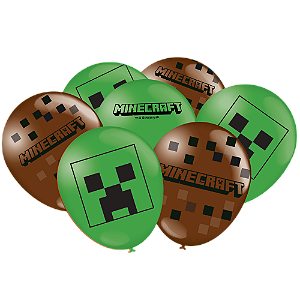 Balão de Festa Decorado Especial 9" (23cm) - Minecraft - 25 Unidades - Festcolor