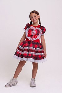 Vestido Junino Xadrez Com Coração