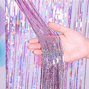 Cortina Decorativa Holográfica Rosa – 1 x 2 m