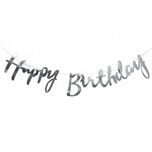 Faixa Papel Metalizado Happy Birthday – 3 metros – 1 unidade – Prata