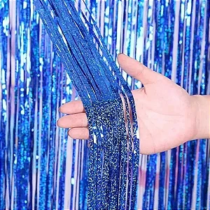 Cortina Decorativa Holográfica Azul Escuro – 1 x 2 m