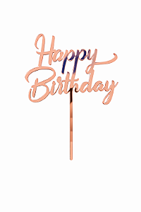 Topo de Bolo Acrílico Happy Birthday Rose Let – 18 cm x 12 cm