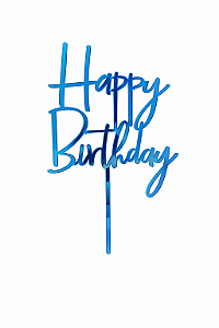 Topo de Bolo Acrílico Happy Birthday Azul Mod. 1 – 18 cm x 12 cm