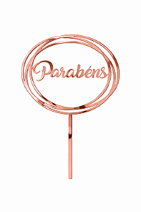 Topo de Bolo Acrílico Parabéns Redondo Rose Gold – 18 cm x 12 cm