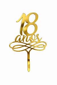 Topo de Bolo Acrílico 18 Anos Dourado – 18 cm x 12 cm