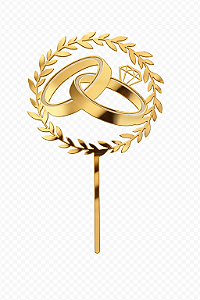 Topo de Bolo Acrílico Alianças Dourado – 18 cm x 12 cm