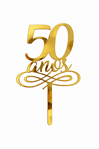 Topo de Bolo Acrílico 50 Anos Dourado – 18 cm x 12 cm