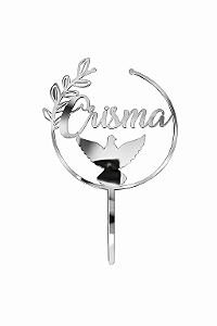 Topo de Bolo Acrílico Crisma Prata – 18 cm x 12 cm