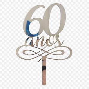 Topo de Bolo Acrílico 60 Anos Prata – 18 cm x 12 cm