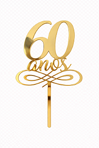 Topo de Bolo Acrílico 60 Anos Dourado – 18 cm x 12 cm