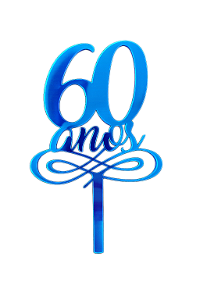 Topo de Bolo Acrílico 60 Anos Azul – 18 cm x 12 cm