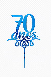 Topo de Bolo Acrílico 70 Anos Azul – 18 cm x 12 cm