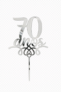 Topo de Bolo Acrílico 70 Anos Prata – 18 cm x 12 cm