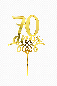 Topo de Bolo Acrílico 70 Anos Dourado – 18 cm x 12 cm