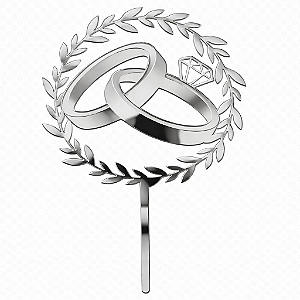 Topo de Bolo Acrílico Alianças Prata – 18 cm x 12 cm