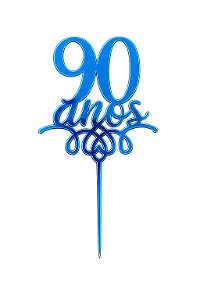 Topo de Bolo Acrílico 90 Anos Azul – 18 cm x 12 cm