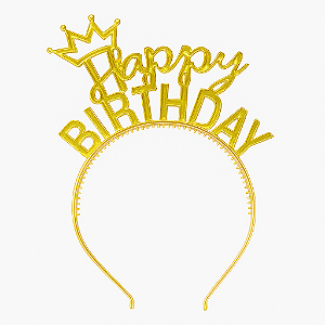 Tiara Princesa Happy Birthday - 1 Unidade - Dourado