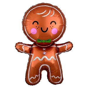 Balão Metalizado Boneco Biscoito Natalino 54x78 cm - 1 Unidade