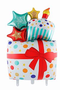 Balão Metalizado Presentes 62,5x107,5 cm - 1 Unidade - Branco