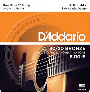 Encordoamento 010 Violão Daddario Ej10 B Aço -1a Corda Extra
