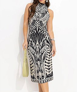 Farm 816-Vestido Midi 331670 1315-Preto/Off