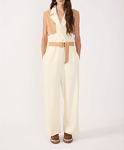 Macacão Linho Natural Bicolar - Dress To