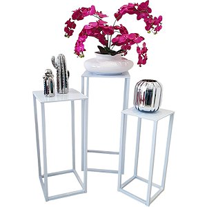 Conjunto De Mesa De Canto Metal Branco 3 Peças Utilaço Adu-0275