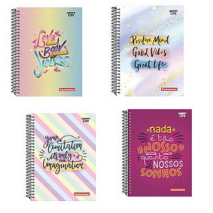 Caderno Universitário Capa Dura Happy Life 20 Matérias 320 Folhas B/A M/Pe