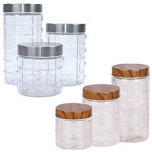 Conjunto 3 Potes De Vidro Tampa Inox & Madeira Ecos 800Ml 1290Ml 1740Ml
