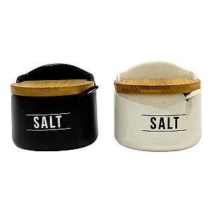 Saleiro De Porcelana Com Colher Preto Ou Branco
