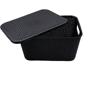 Organizador Rattan Com Tampa 15 Litros Preto